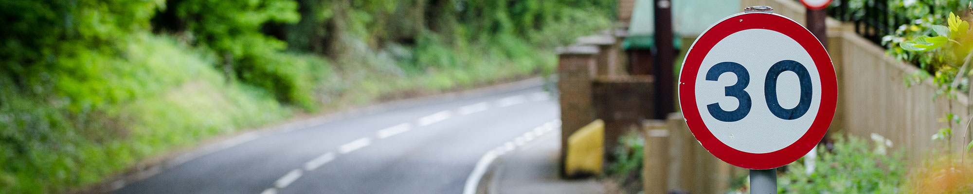 30mph speed limit sign and road in Wrexham